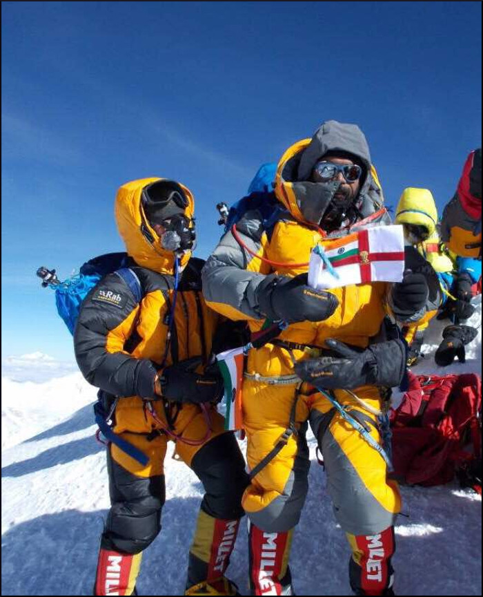 Indian Naval Mountaineering team successfully unfurled National flag and Naval Ensign atop highest point on Earth at Mt. Everest