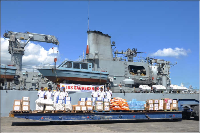 INS Sarvekshak Handed Over Disaster Relief Material to Government of Mauritius