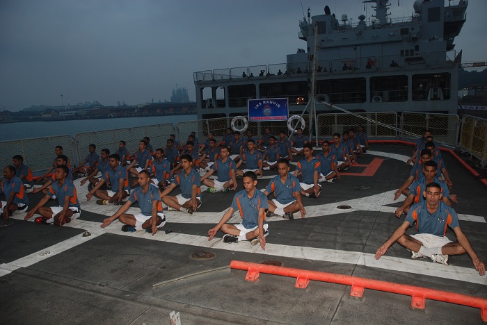 Yoga in the Morning Twilight  - On Board INS Ranvir at Kuantan, Malayasia
