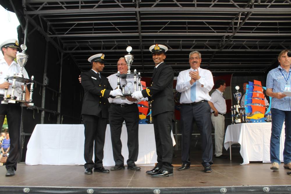 Receiving the Volleyball trophy from Chairman of Sail Bremerhaven and Lord Mayor