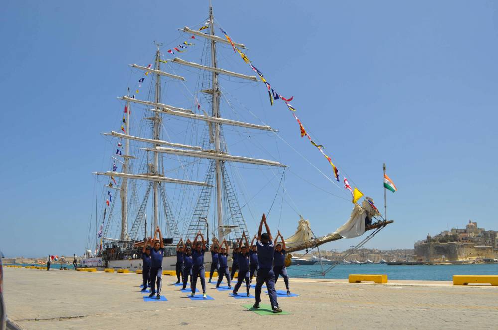 INS Tarangini celebrates Yoga Day in Valetta, Malta