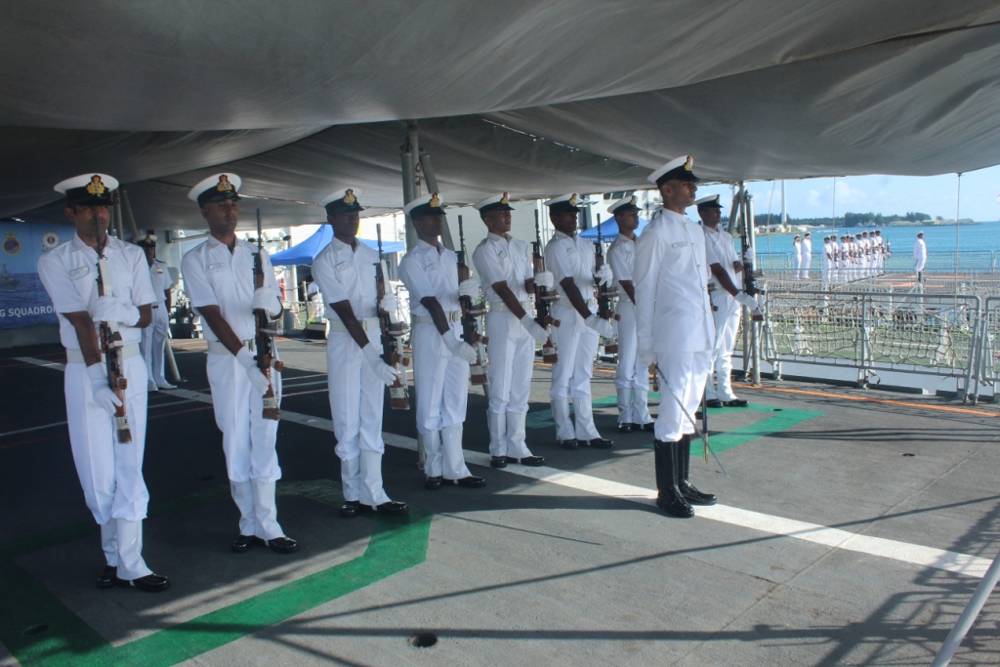 Colour Guard at respective ships Helo Deck