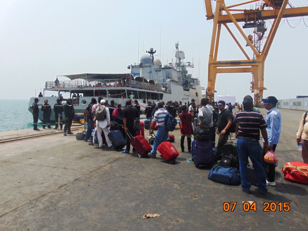 Evacuees queue up for boarding Tarkash