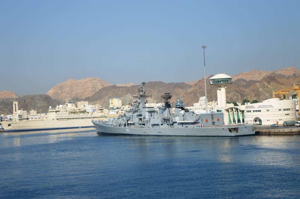 INS Delhi Alongside Berth 6 at Muscat Harbour with Sultan Yacht