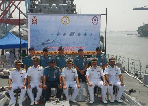 Senior Indian and Indonesian Naval Officers on board INS Ranvir