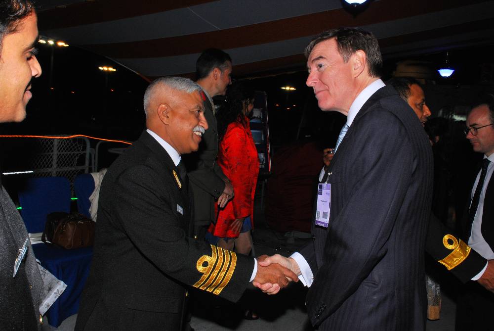 Philip Dunne MP, Minister of State for Defence Procurement arrives onboard