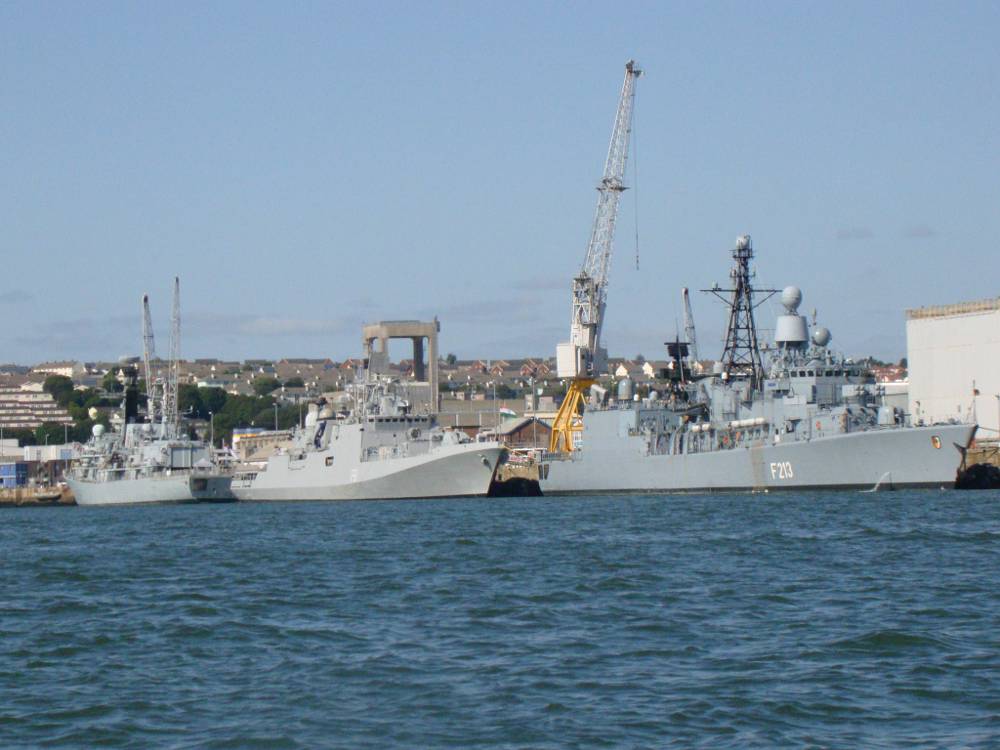 INS Trikhand berthed at Devonport with FGS Augsburg ahead and HM