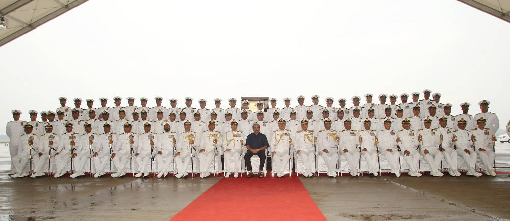 The Union Minister for Defence, Shri Manohar Parrikar with Admiral RK Dhowan, Chief of the Naval Staff and officers at the Induction Ceremony of P8i Boeing aircraft Sqn at INS Rajali, Arakkonam on November 13, 2015