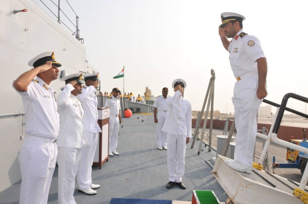 Col Abdullah, Deputy Fleet Commander UAE Navy being received Onboard