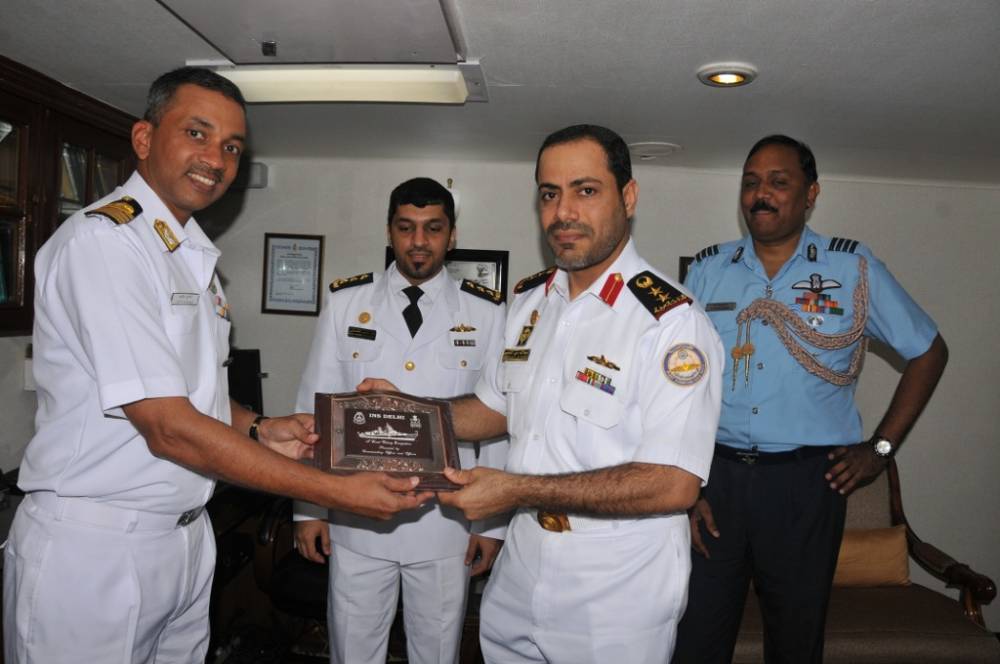 Exchange of crest onboard INS Delhi with Deputy Fleet Commander
