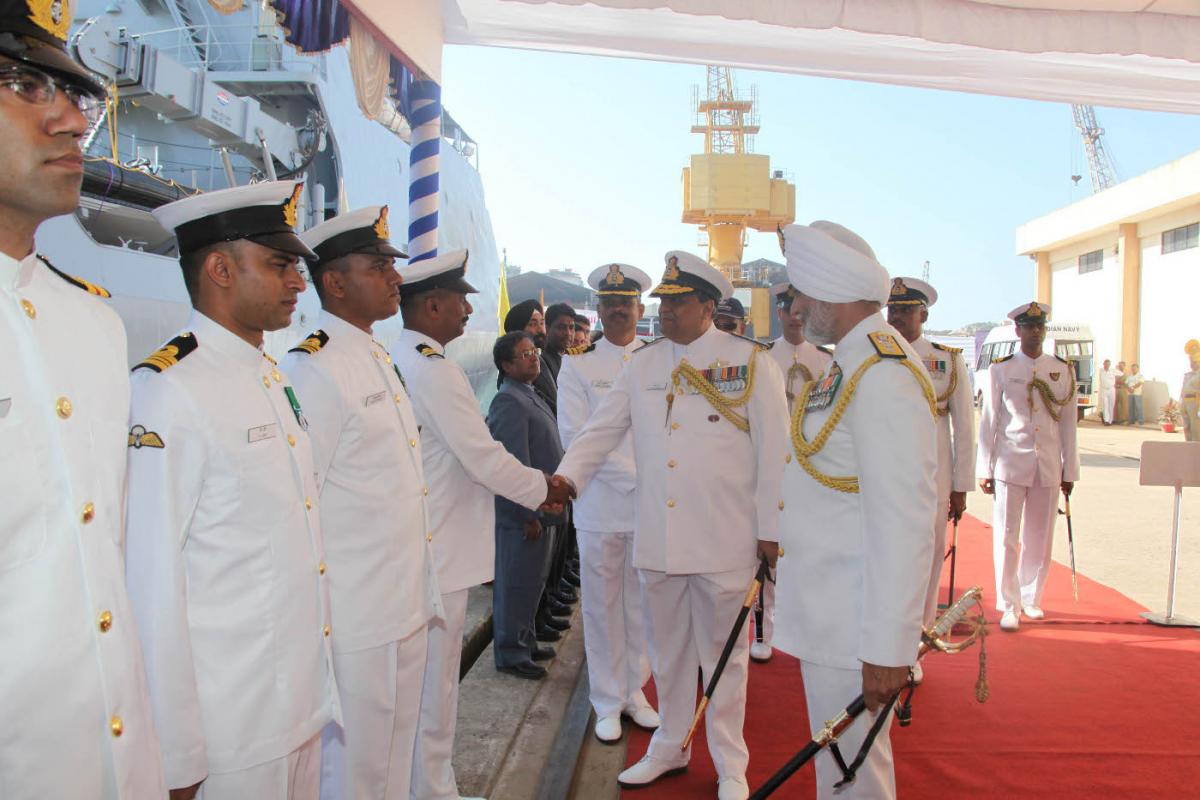 Vice Admiral Anil Chopra interacting with crew