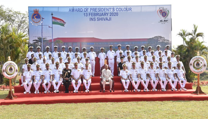 President of India Presents Colour to INS Shivaji