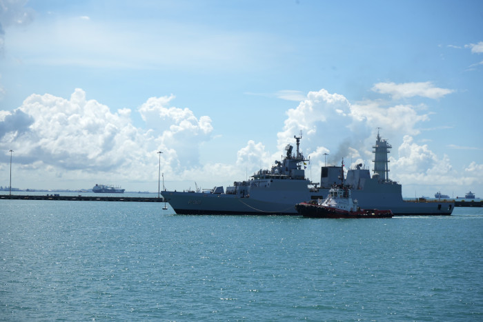 Indian Naval Ships Delhi, Shakti, and Kiltan Arrived at Singapore, as a Part of Eastern Fleet Deployment to South China Sea.