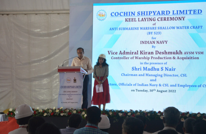 Keel Laid For First Warship of ASW SWC Project Being Constructed at CSL, Kochi