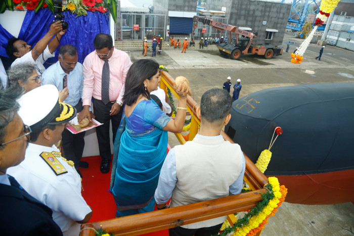 Launch of ‘Amini’, fourth ship of ASW SWC (GRSE) Project on 16 Nov 23 at M/s L and T, Kattupalli