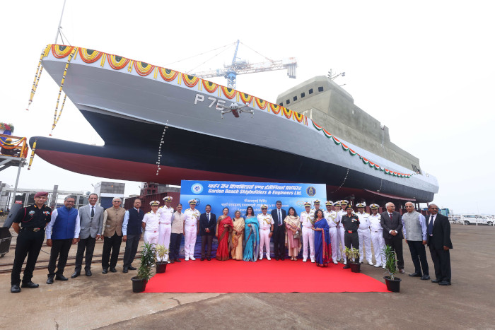 Launch of ‘Amini’, fourth ship of ASW SWC (GRSE) Project on 16 Nov 23 at M/s L and T, Kattupalli