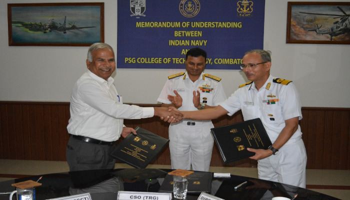 भारतीय नौसेना तथा पीएसजी कॉलेज ऑफ टेक्नोलॉजी, कोयम्बटूर के बीच समझौता ज्ञापन पर हस्ताक्षर