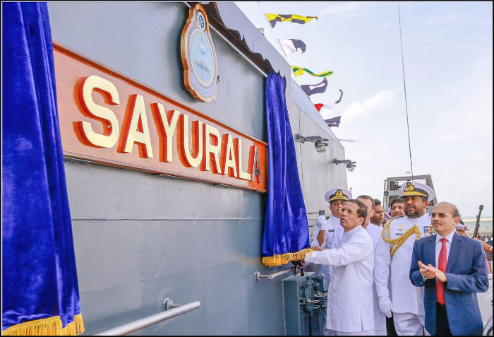 SLNS Sayurala the first Advanced Offshore Patrol Vessel, built by M/s Goa Shipyard Ltd, India commissioned into the Sri Lanka Navy
